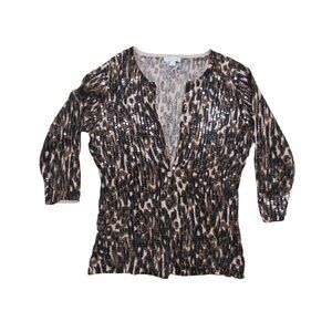 New York & Company Animal Print Sequin Blouse